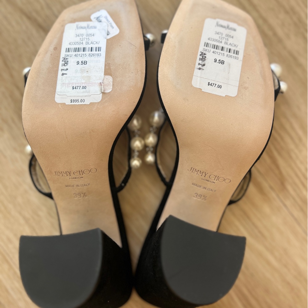 NWT Jimmy Choo Amara 85 Embellished Pearl Suede Sandals Size 9.5 - Picture 6 of 6